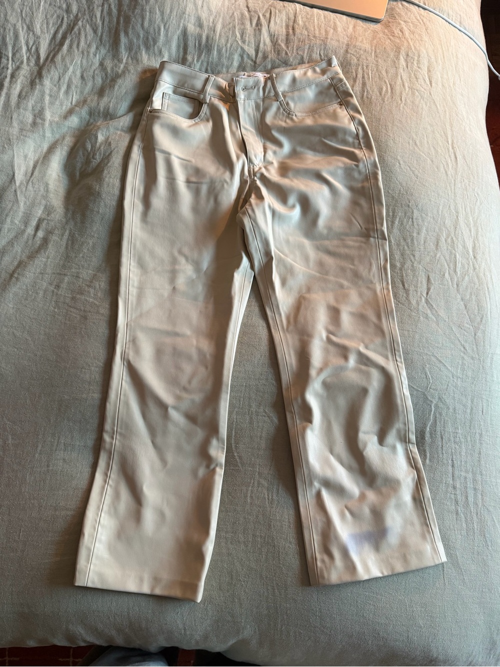 Zara Faux Leather Flare Pants in White Size 6 Like New